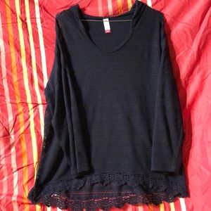 Navy blue sweater hooded blouse